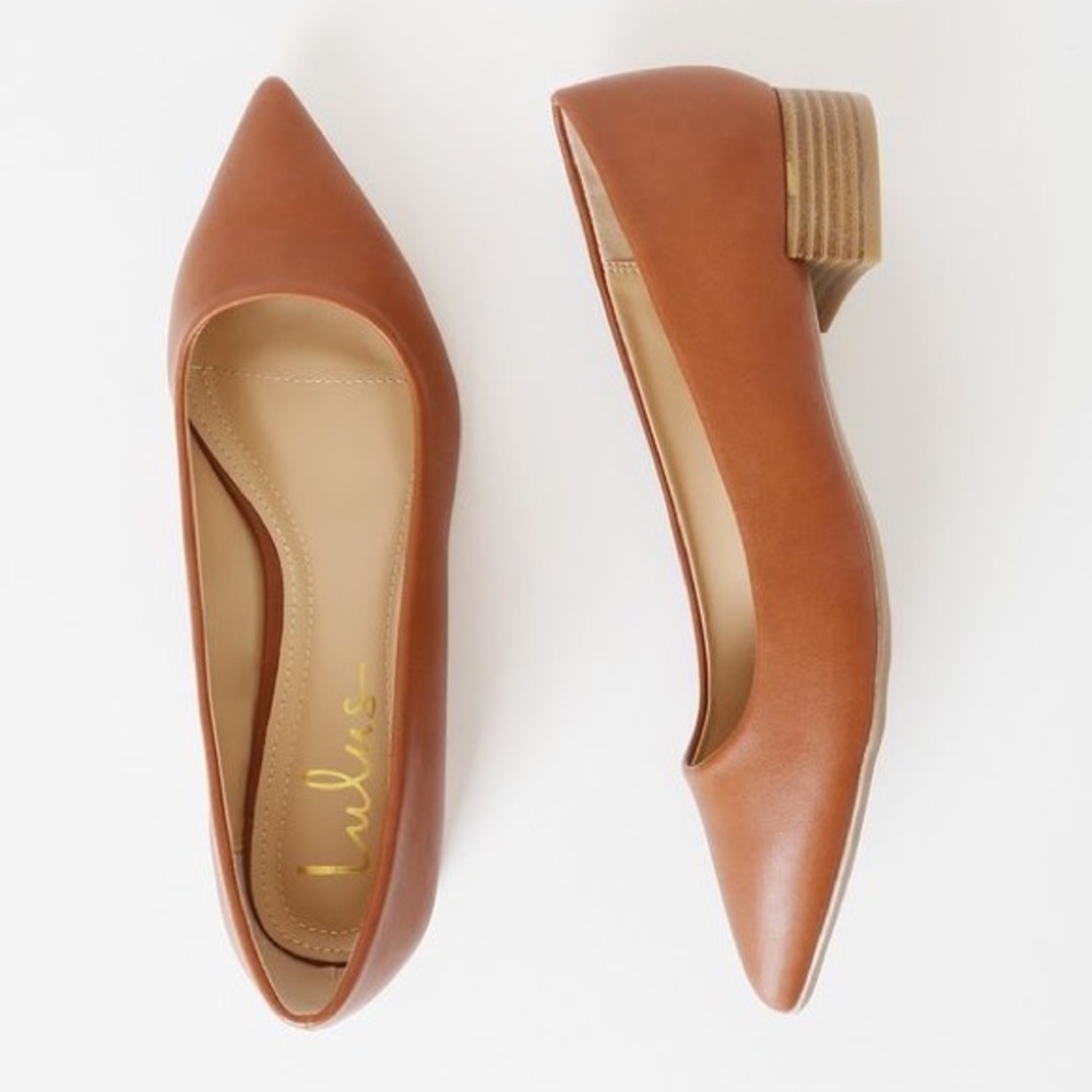 NWT LuLu’s Alessia leather block heel flats, Camel Color, Size 7.5